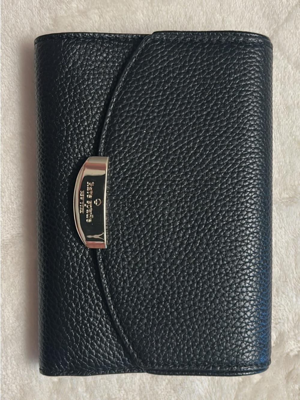 kate spade Black Pebbled Leather Wallet with Silver Hardware